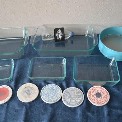 LOT 34. BAKING DISHES AND COASTERS