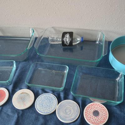 LOT 34. BAKING DISHES AND COASTERS