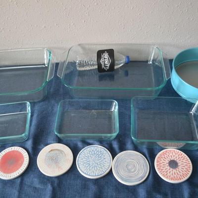 LOT 34. BAKING DISHES AND COASTERS