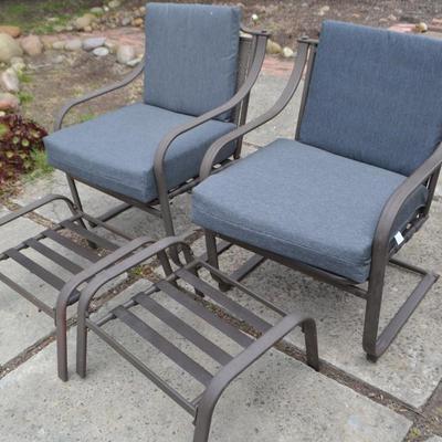 LOT 64 TWO PATIO CHAIRS WITH OTTOMANS