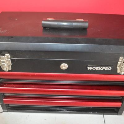 LOT 125. WORK PRO TOOL BOX AND TOOLS