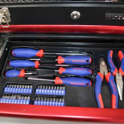 LOT 125. WORK PRO TOOL BOX AND TOOLS