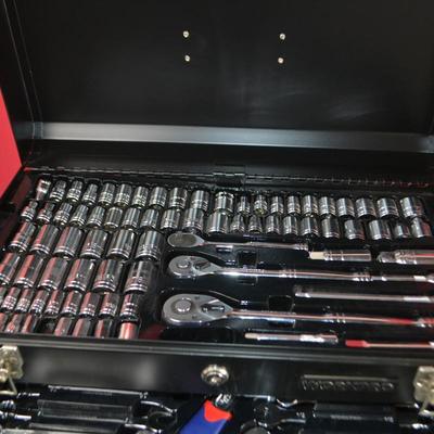 LOT 125. WORK PRO TOOL BOX AND TOOLS