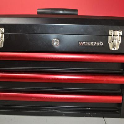 LOT 125. WORK PRO TOOL BOX AND TOOLS