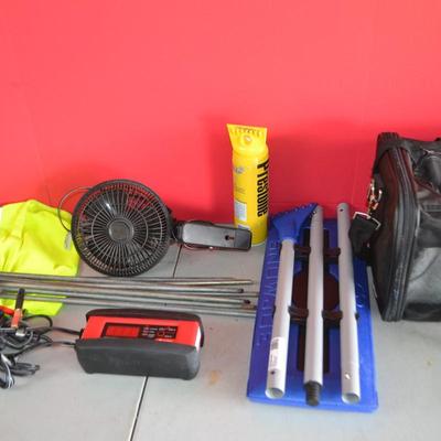LOT 140. BATTERY CHARGER, MISC ITEMS
