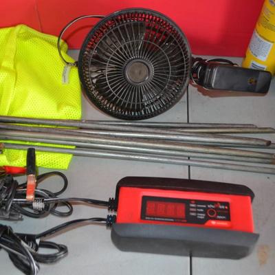 LOT 140. BATTERY CHARGER, MISC ITEMS