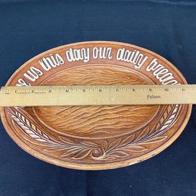 Vintage Give Us This Our Daily Bread Faux Wood Plaster Oval Serving Plate Platter