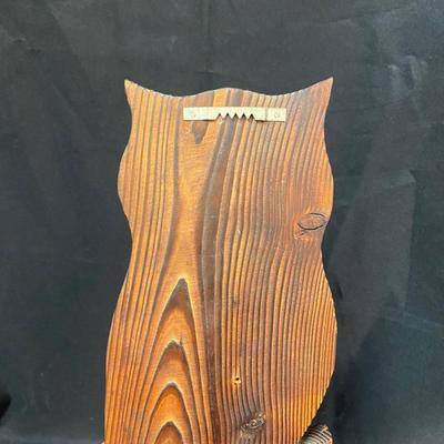 Vintage Carved Cut Wood Owl Wall Hanging Art Bright Yellow Eyes