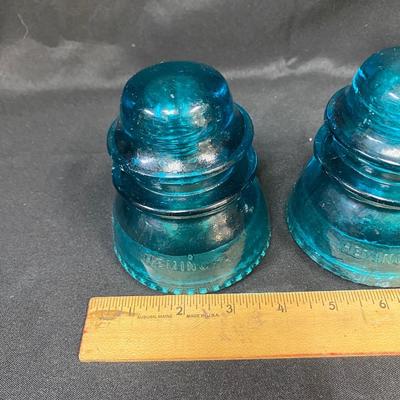 Vintage Set of Three Blue Glass Telegraph Insulators Hemingray