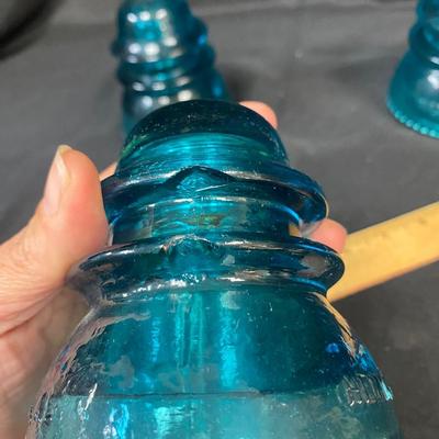 Vintage Set of Three Blue Glass Telegraph Insulators Hemingray