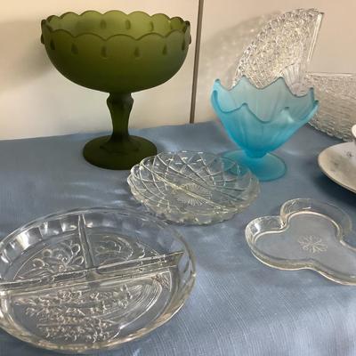 Vin-tique as the term I have coined lot- green & blue pedestal dishes 50+ years old, Noritake Japanese Inverness Serving, 8...