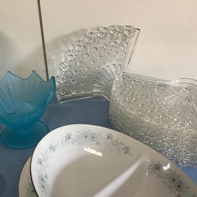 Vin-tique as the term I have coined lot- green & blue pedestal dishes 50+ years old, Noritake Japanese Inverness Serving, 8...