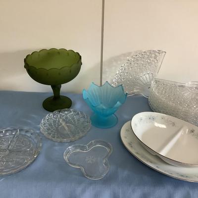 Vin-tique as the term I have coined lot- green & blue pedestal dishes 50+ years old, Noritake Japanese Inverness Serving, 8...