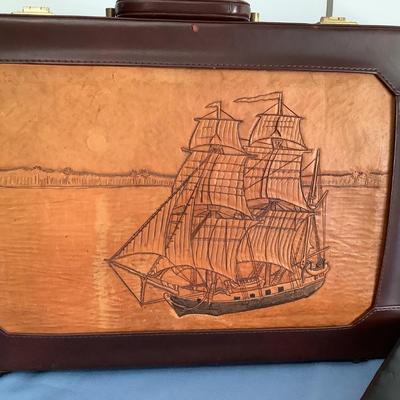 Leather case with leather Ship inlay