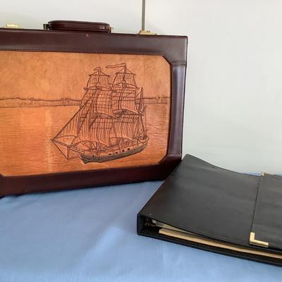 Leather case with leather Ship inlay