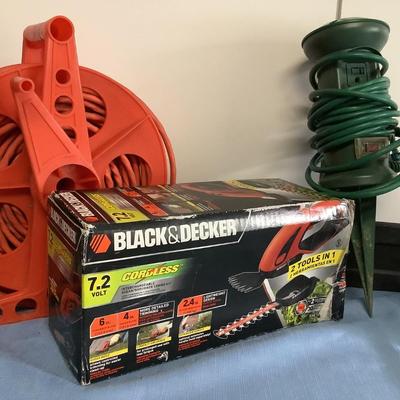 Landscape It lot-Greenline Electric Chainsaw, Black & Decker Cordless Shear/shrubber combo kit, stake extra outlets, anchor pins,...