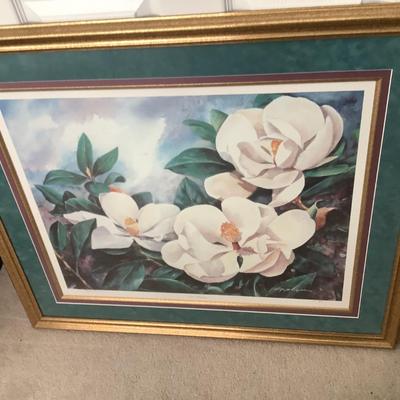 Magnolias matted and framed 31"H 36"W