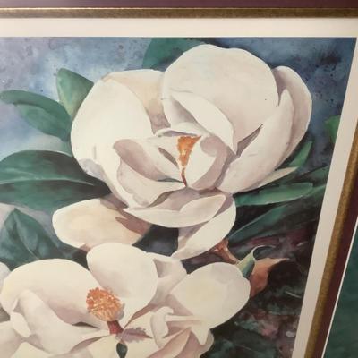 Magnolias matted and framed 31"H 36"W