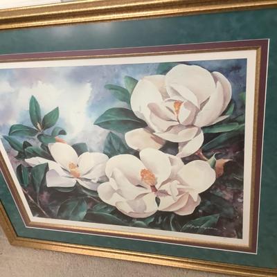 Magnolias matted and framed 31"H 36"W
