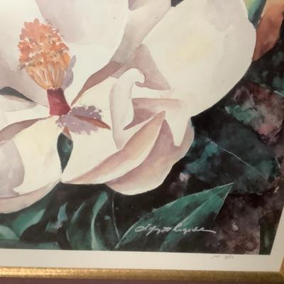 Magnolias matted and framed 31"H 36"W