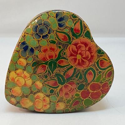 Colorful Floral Enamel Painted Heart Shaped Trinket Box Made in India