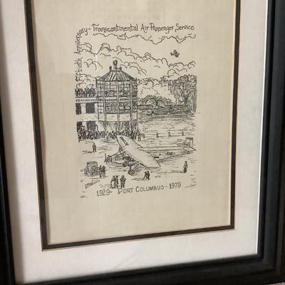 1929-1979 Port Columbus, double matted, wood framed 17"H 14"W