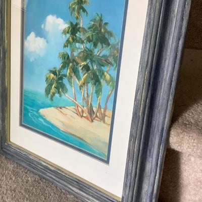 Island with Trees double matted, wood frame 18"H 14"W