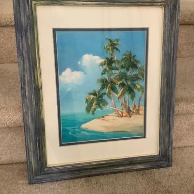 Island with Trees double matted, wood frame 18"H 14"W