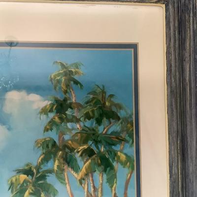 Island with Trees double matted, wood frame 18"H 14"W