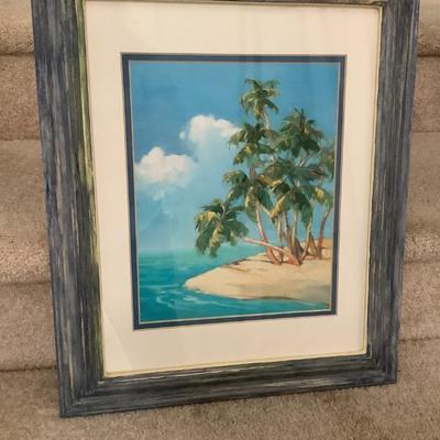 Island with Trees double matted, wood frame 18"H 14"W