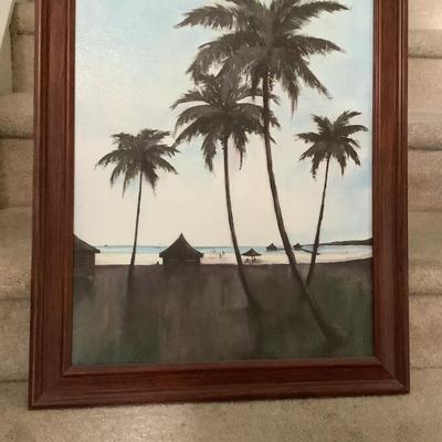 Island trees with huts wood frame 23"H 19"W