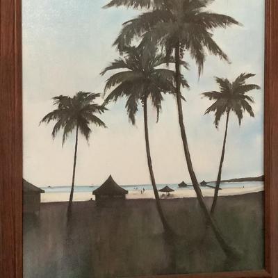 Island trees with huts wood frame 23"H 19"W