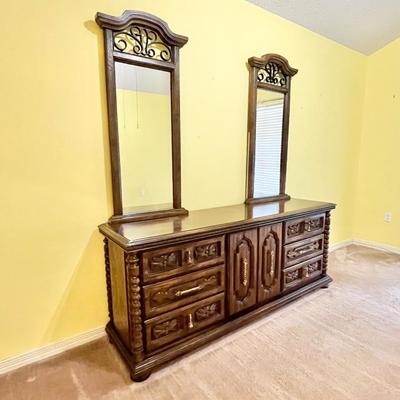 Solid Wood Double Mirror Dresser & Nightstands