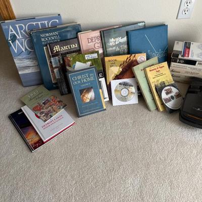A18- 1958 Detroit Lakes Yearbook, woodworking VHS, misc books