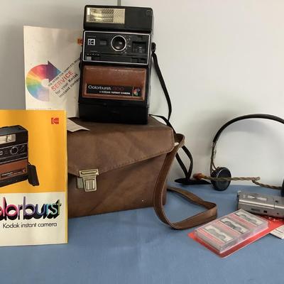 Vintage electronics lot-Kodak Colorburst 300 with manual, Sony cassette players and cassettes, headphone receiver AN8-H-1