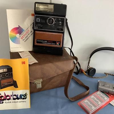 Vintage electronics lot-Kodak Colorburst 300 with manual, Sony cassette players and cassettes, headphone receiver AN8-H-1