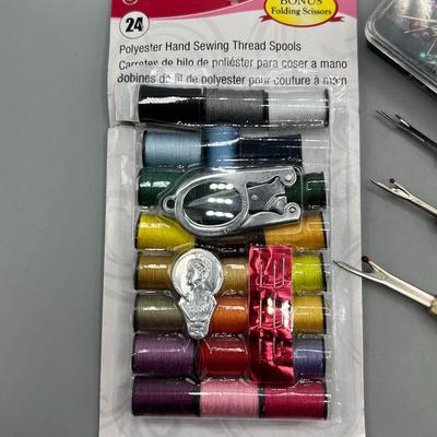 Lot of Crafting Polyester Sewing Thread Spools Pins Tools & More