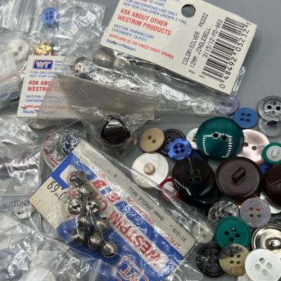 Lot of Various Size, Shape, & Color Sew on Buttons & More