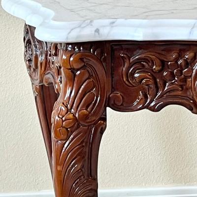 HARRIS FURNITURE ~ Solid Wood Carved Italian Marble Top Side Table