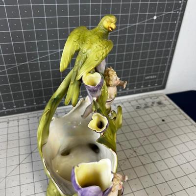 Saxony Art Nouveau Vase with Cherubs and Bird Vase