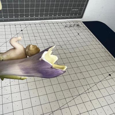 Saxony Art Nouveau Vase with Cherubs and Bird Vase