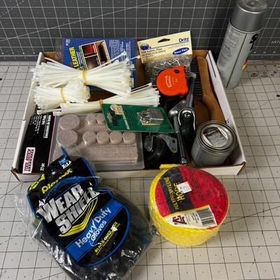 Garage Items: Zip Ties, Rope, Lube, Gloves. 