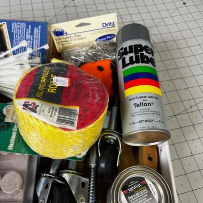 Garage Items: Zip Ties, Rope, Lube, Gloves. 