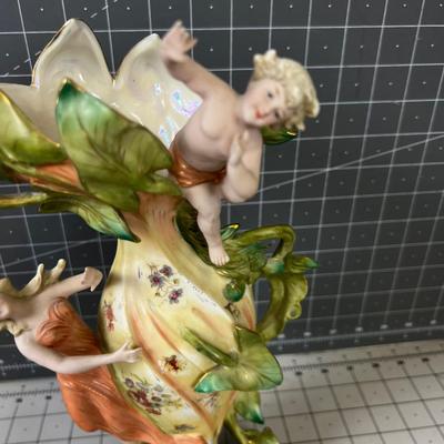 Art Nouveau Saxony Vase Cherub and Woman 