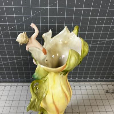 Art Nouveau Saxony Vase Cherub and Woman 