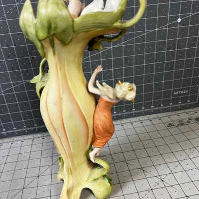 Art Nouveau Saxony Vase Cherub and Woman 