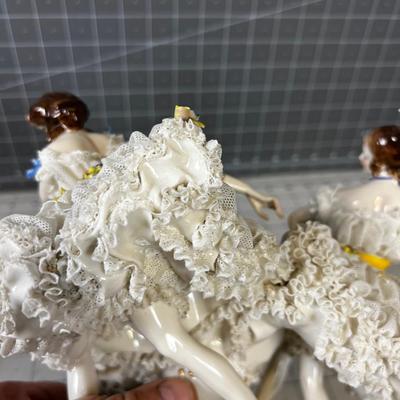 Marked piece of Dresden Dancing Women Lace Edge