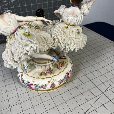 Marked piece of Dresden Dancing Women Lace Edge