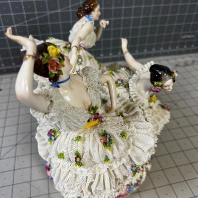 Marked piece of Dresden Dancing Women Lace Edge