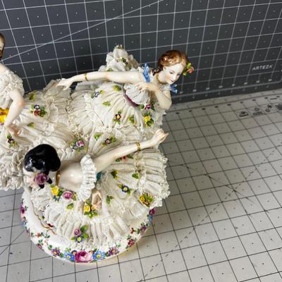 Marked piece of Dresden Dancing Women Lace Edge